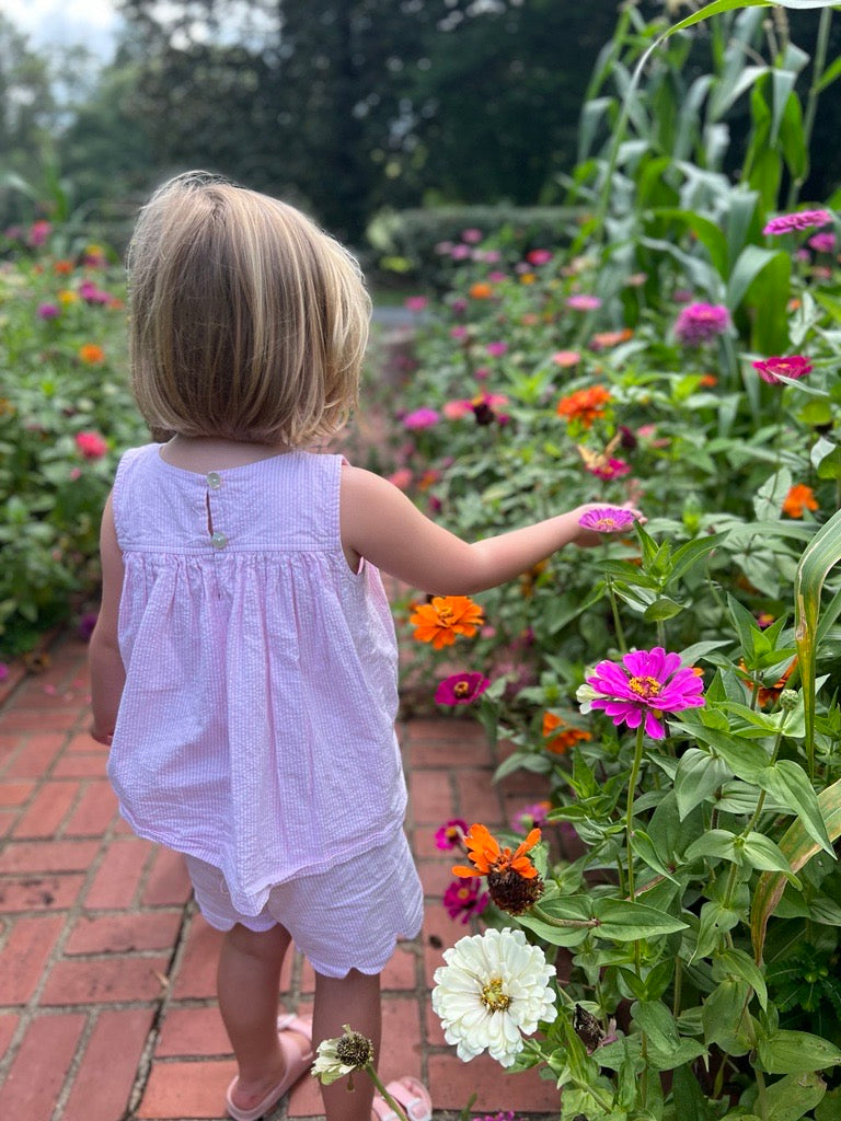 little girl picking flowers